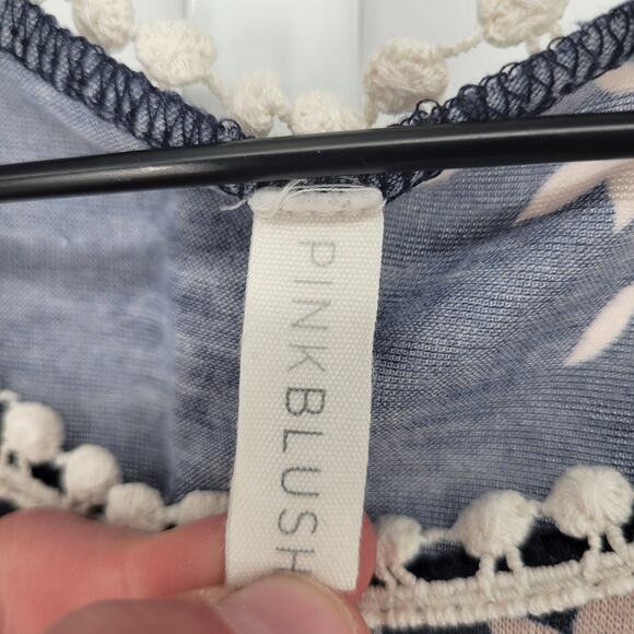 Pink Blush Womens Sz S Loose Fit Sleeveless Blouse Navy Blue Floral - Picture 3 of 4